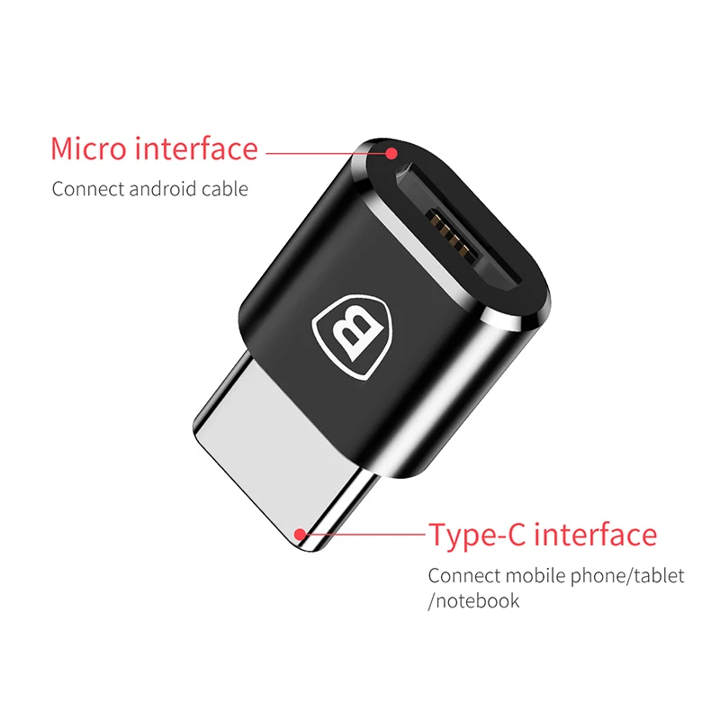 Baseus OTG адаптер usb type C Мужской к Micro USB Женский конвертер Быстрая зарядка передачи данных адаптер для Macbook type C разъем - Цвет: Black