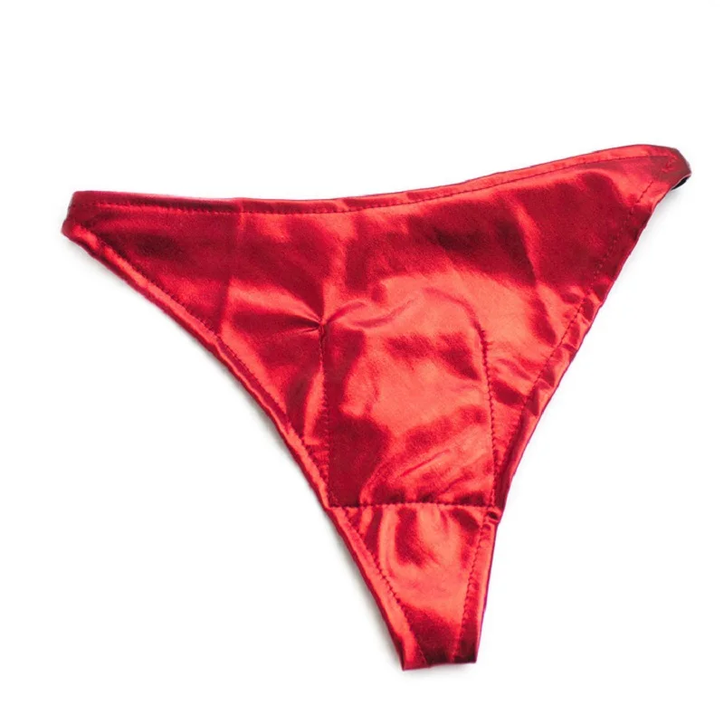 Sexy Lingerie Wet Look Shiny Women's G-String with Vib Pocket Massage Thong Panties Secure Harness Fetish Underwear