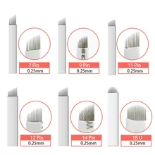 100 шт. Microblading Вышивка крестом иглы 7 9 12 14 16 18 шпильки U форма для ручка для микроблейдинга Перманентный макияж бровей татуировки ручки