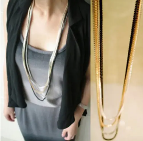 

punk multi 4 pcs/set layer multi-color snake cube long chain necklace for women