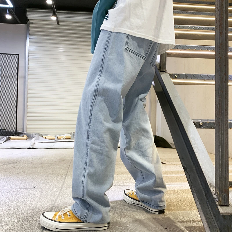 2019 Man Straight Loose Jeans Men Denim Cargo Ankle-Length Pant Big Pockets Fashion Casual Hip-hop Amazing Male Skateboard Pants