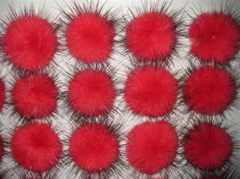 

Free shipping!!!! DIY jewelry findings-30mm red color with black hair mink fur ball