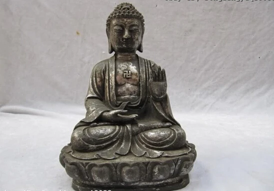 

S0291 Chinese Folk Buddhism White Copper Bronze Tathagata Amitabha Buddha Statue D0318