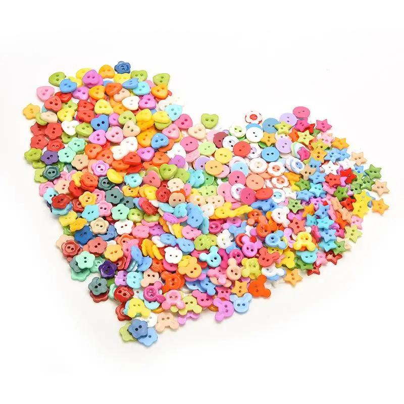

100 Pcs/lot Plastic Buttons Sewing 10mm 2 Holes Button DIY Craft decals for Children 6 Shapes
