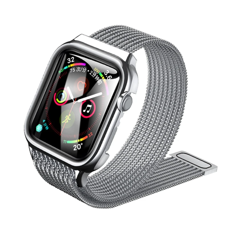 

strap For Apple Watch Band 44mm 40mm Milanese Loop bracelet with Metal Protective Case watchband for iWatch belt Series 4