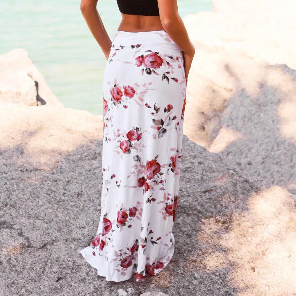 

Women Fashionable Summer Beach Floral Printing SkirtsCasual Straight Low Waist Floor-Length Long Skirt Saia Longa #7
