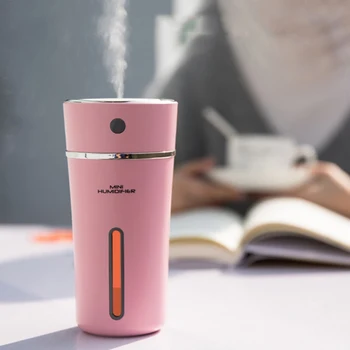 

Battery Operated Air Humidifier Ultrasonic Cool-Mist 300ML Continuous Intermittent Mist Mode Mini Aroma Car Diffuser