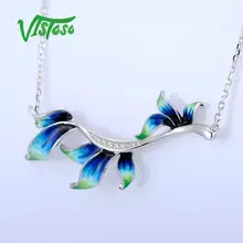 VISTOSO Silver Butterflies Necklace For Woman Necklace White Cubic Zirconia Stones Fine Jewelry