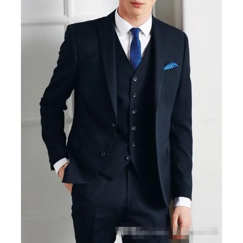 380 navy blue men wedding suits peaked lapel grooms tuxedos three piece prom mens suits slim fit two button groomsmen suit 3 pieces