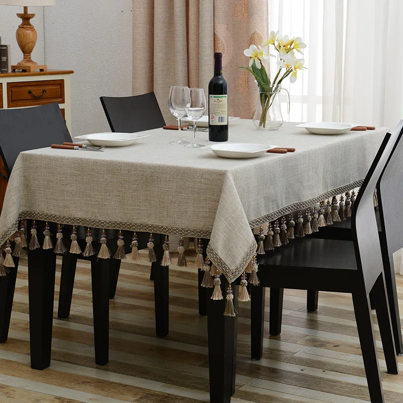 

Nostalgic Retro Embroidered Table Cloth Luxury Jacquard Solid Tablecloth Tassel Toalha De Mesa Royal Linen Dinning Table Covers