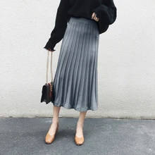 Осенняя полосатая плиссированная Женская трикотажная миди юбка Повседневный женский с эластичной талией трикотажные юбки зима высокое качество