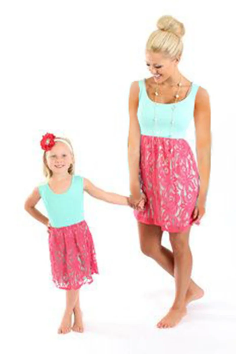 Mother And Daughter Sun Dress Baby Girls Lace Dresses Kids And Parents Summer Dress Family Matching Outfits