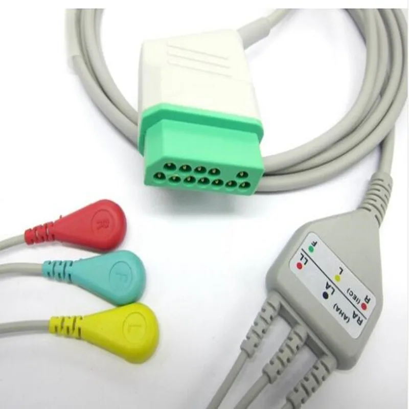 Подходит для NIHON KOHDEN BSM 2300 Life Scope Patient Leadwire ECG Cable Rectangle 12Pin 3 Leadwires snap End