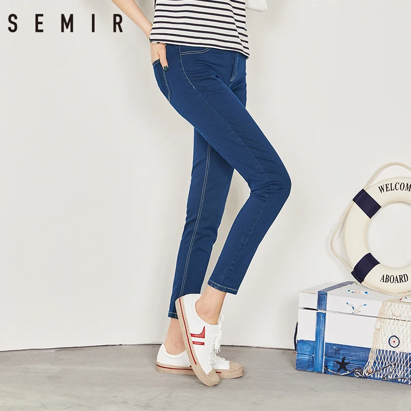 SEMIR новые джинсы для женщин 2018 Винтаж Тонкий стиль карандаш джинсы Высокое качество джинсовые штаны 4 сезона мотобрюки подростковая мода
