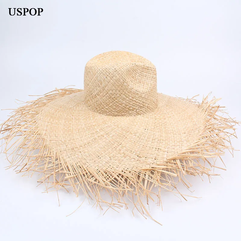 USPOP, хит, летние, рафия, с широкими полями, солнечные шляпы, для женщин, ручная работа, соломенная шляпа, летняя, натуральная соломенная, пляжная шляпа, повседневная, с защитой от ультрафиолета