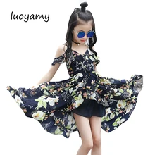 Girls Children Summer Sleeveless Chiffon Asymmetrcal Prom Clothes Infant Kid Princess Baby V-neck Next Party Beach Floral Dresse