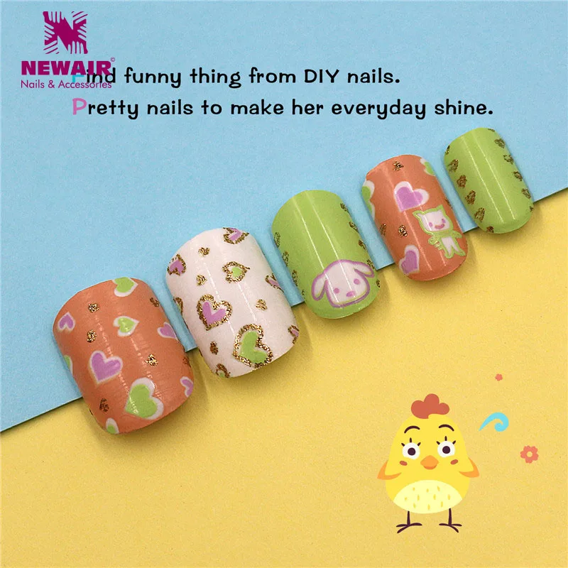 

Short False Nail with Design Full Cover Press on Heart Kids Fake Nails DIY