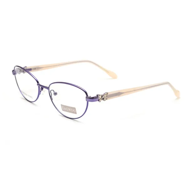 EAGWOO, женские дизайнерские очки со стразами, полная оправа, оптическая оправа, очки для глаз с бабочкой, красные дужки, 7805 - Цвет оправы: Purple Peral Temple