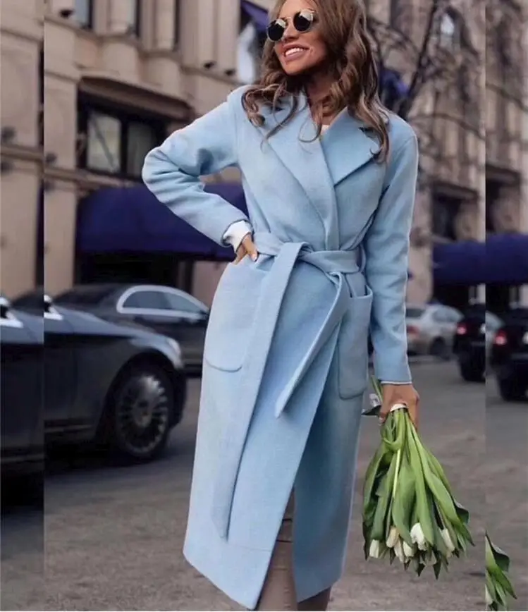 

High quality women's woolen coat explosion bandage jacket 2019 winter clothes long section tie Blends outdoor office outerwear