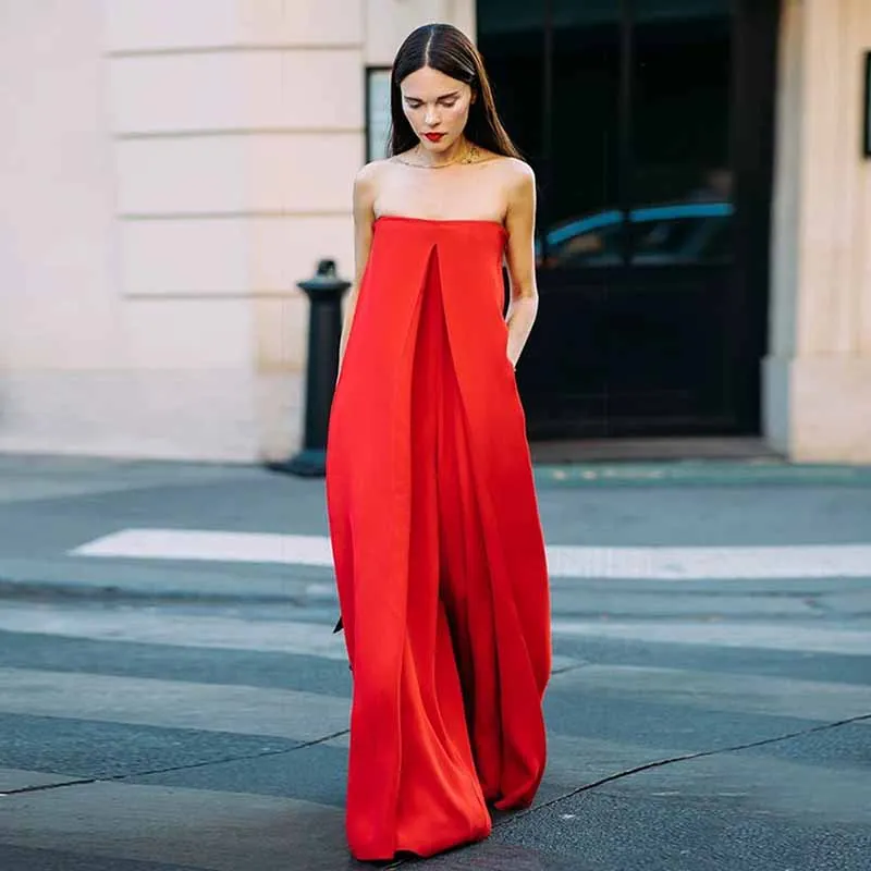 Red Super Loose Jumpsuit Women Boat Neck Sleeveless Summer Long Jumpsuit 2018 Street Wear Fashionable Wide Leg Jumpsuit Red Super Loose Jumpsuit Women Boat Neck Sleeveless Summer Long Jumpsuit 2018 Street Wear Fashionable Wide Leg Jumpsuit