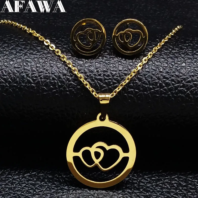 

2019 Heart Stainless Steel Jewelry Sets for Women Gold Color Earrings Necklace Set jewellery juego de joyeria de acero 178399