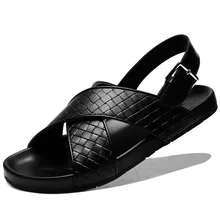 Новые мужские кожаные сандалии г. летняя модная пляжная обувь для отдыха водонепроницаемые Нескользящие тапочки на плоской подошве мужская обувь