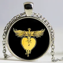 Colar de vidro banda de rock jovi, colar com pingente de liga de zinco, corrente retrô