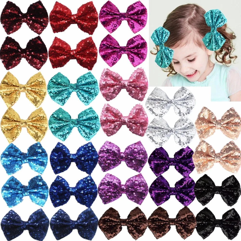 

Party Festival Girls Sparkling Bows Clips-30 Piece Glitter Sequins 4" Hair Bows Alligator Hair Clips for Kids Baby Child