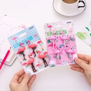 

4 pcs/set Novel Kawaii Flamingo pencil eraser Student pencil writing correction supplies Child gift Rubber stationery