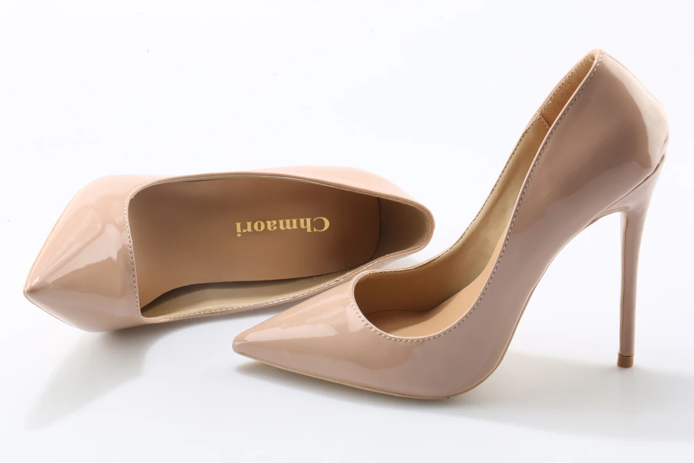 Women Classical Style Patent Leather Pointed Toe Nude Black Pumps