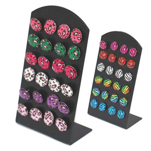 

New Arrival 12 Pairs Women Colorful Zebra Leopard Round Ear Studs Resin Alloy Earrings Jewelry 5727