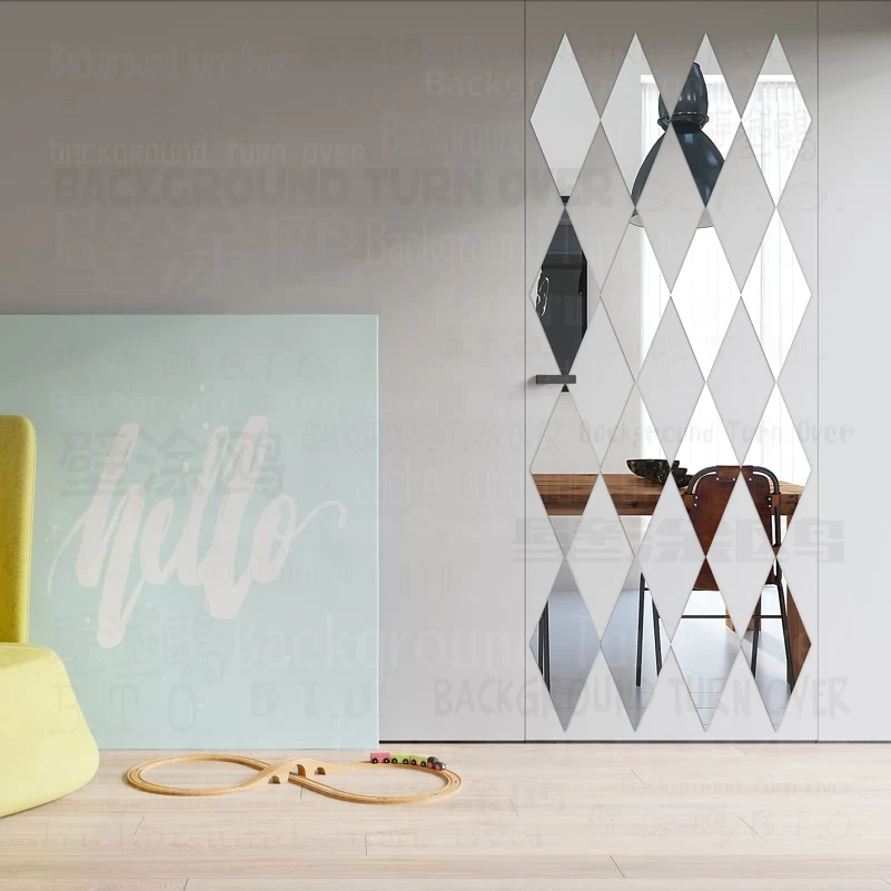 Rhombus Shape 9pcs Mirror Wall Decoration Stickers Bedroom Living Room