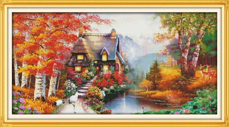 

Beautiful House of Dreams Printed Canvas DMC Counted Chinese Cross Stitch Kits printed Cross-stitch set Embroidery Needlework
