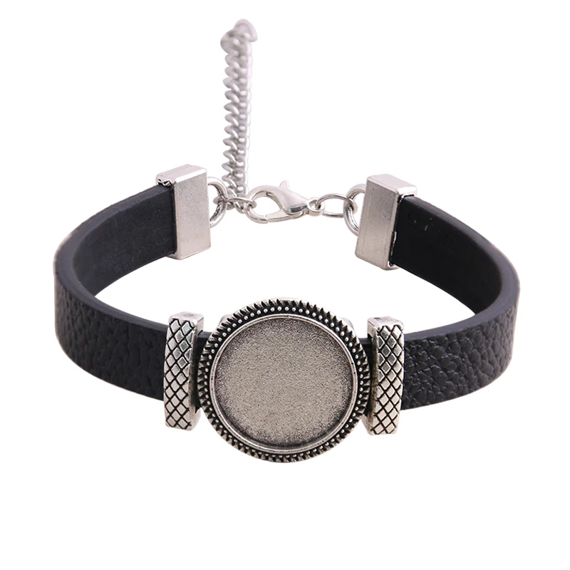 

1pcs 6 Color PU Bracelet Silver Rectangle Base Setting Cuff Blank Trays Brazel Fit 18mm Glass Cameo Dome Cabochon DIY Jewelry