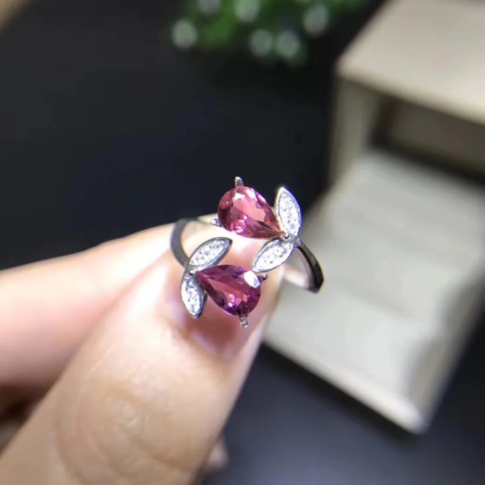 Отличающаяся хорошей устойчивостью Натуральный 5*7 мм розовый кольцо с турмалином s925 стерлингового серебра цветы ювелирные украшения для женщин вечерние природным драгоценным камнем