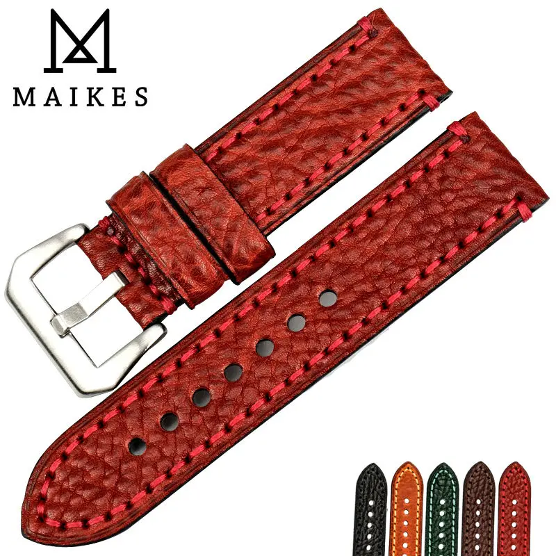 Maikes Nuova Vigilanza Di Modo Accessori 20 22 24 26Mm Pelle Italiana Cinturini Red Watch Strap Per Panerai Watch Band Braccialetto