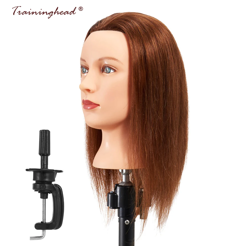 Traininghead 18 20" Brown Hair Wig Mannequin Head 100 Human Hair