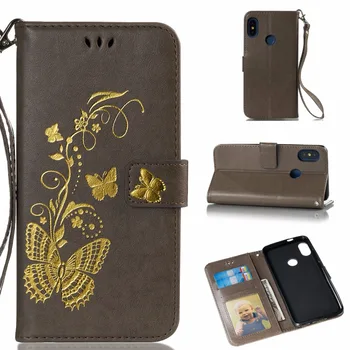 

20pcs/lot Free shipping Gilding Butterfly 3 card leather cell phone cover case for Xiaomi Redmi 3S 4A 4X 5A 5 plus Note 5 Pro
