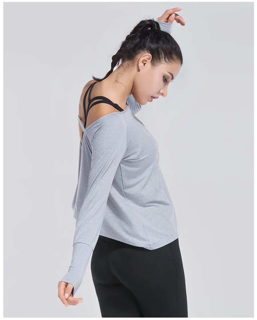 LANTECH Женская Спортивная футболка для занятий йогой, бега, спортивная одежда для тренировок, с открытой спиной, для фитнеса, тренажерного зала, рубашка, одежда с длинным рукавом, Майки