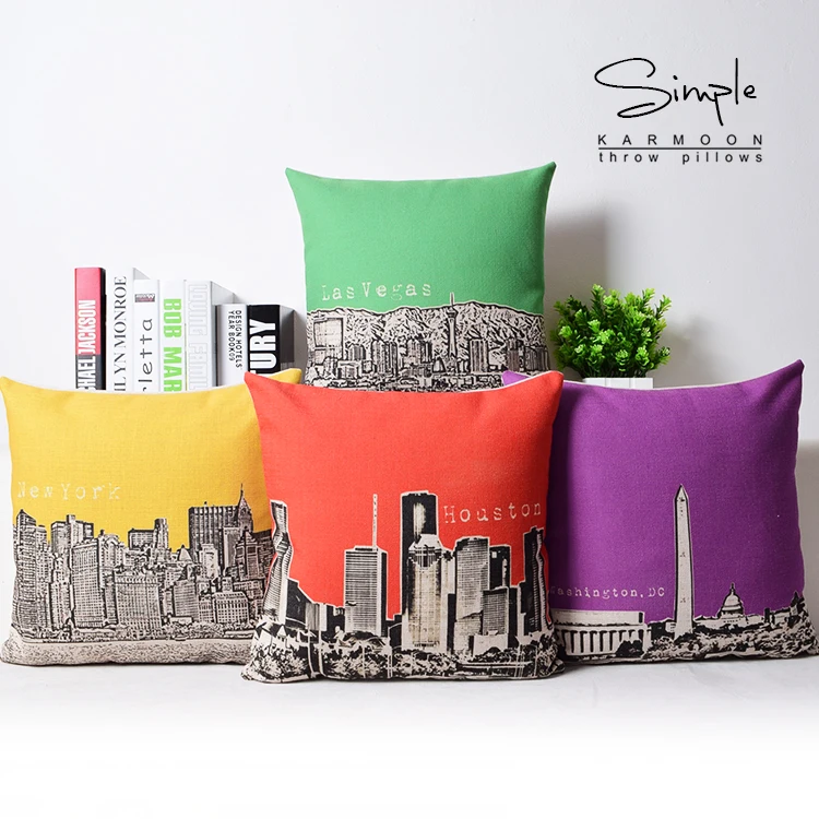 New York City Cushion Cover Linen Throw Pillow Case Houston Las Vegas DC Decorative  Pillows Cases Purple Green Yellow Red 18 - AliExpress