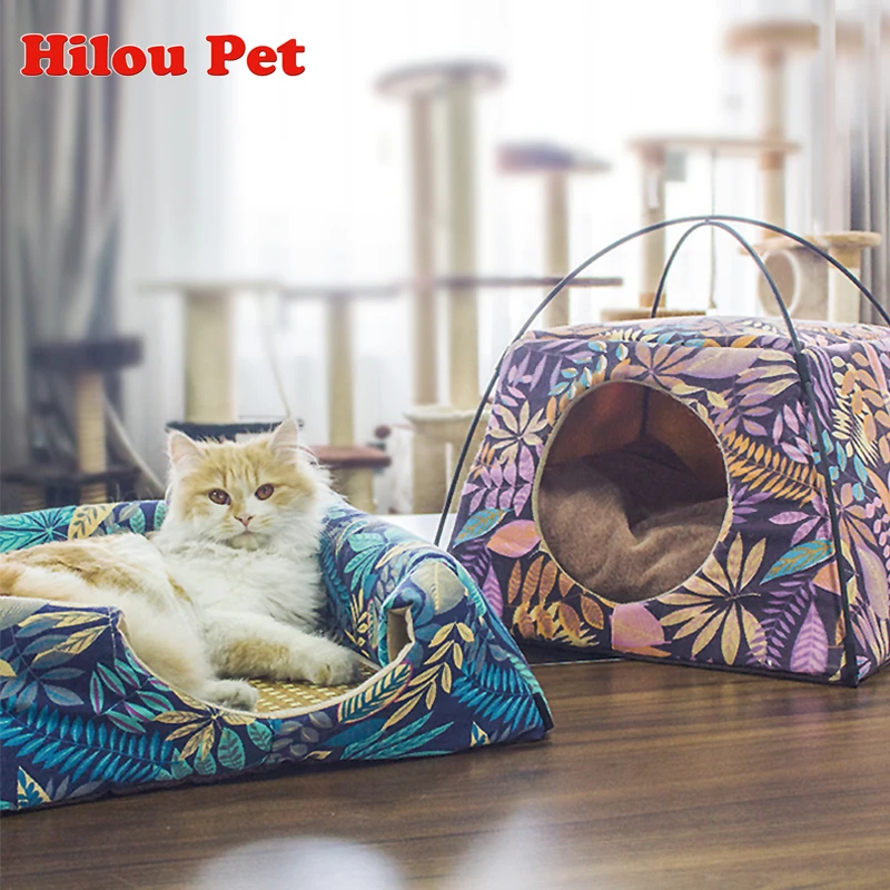 

Cat House 2018 New Arrive Leaves Pattern Creative Dual-use Cat Bed Machine Wash All Season Sleeping Bag for Cat Pet Supplies