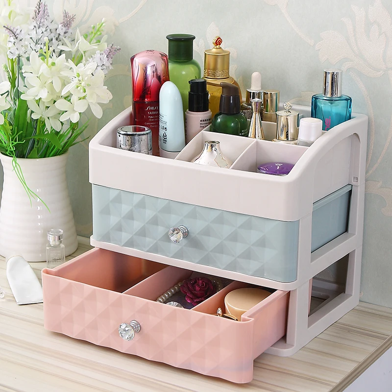 Günstige Kunststoff Schublade Make Up Veranstalter Kosmetik Schönheit Box Nagel Desktop Lagerung Fall Pinsel Lippenstift Nagellack Container Bad Artikel