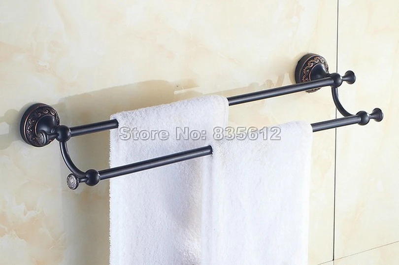 Black Oil Rubbed Bronze Bathroom Bath Double Towel Bar Holder Storage Rack Shelf