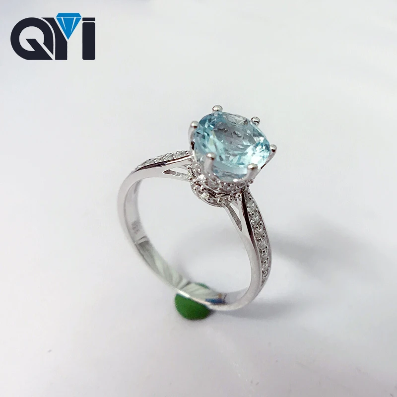 QYI природные Небесно-Голубой топаз кольцо круглого сечения 1,25 КТ Gemstone Fine Jewelry одноцветное 925 пробы серебро Обручение кольца Для женщин подарок