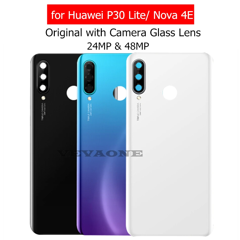 Для huawei P30 Lite/Nova 4E Задняя крышка батареи задняя панель корпуса Дверь с камерой стеклянная рамка объектива запасные части