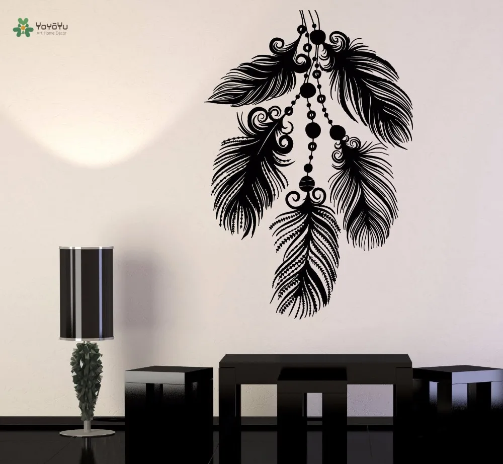 

YOYOYU Vinyl Wall Decal Simple Feather Ethnic Style Beautiful Elegant Living Room Home Art Decoration Stickers FD234