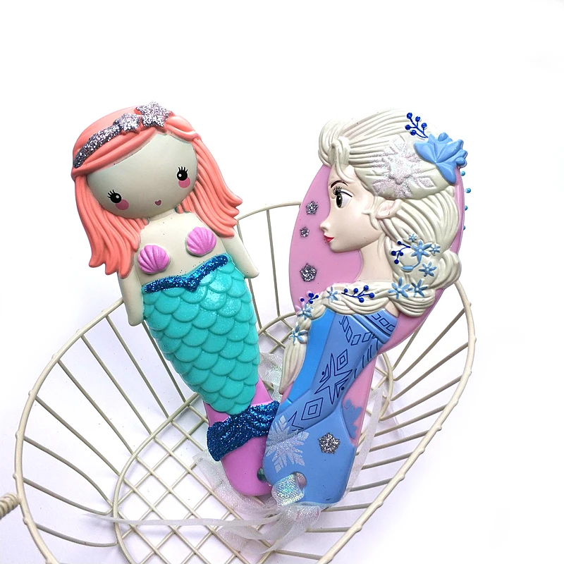 Disney princess frozen Hair Brush brosse cheveux Kids Gentle Anti-static Brush Curly Tangle Mermaid Bristles Handle Tangle Comb