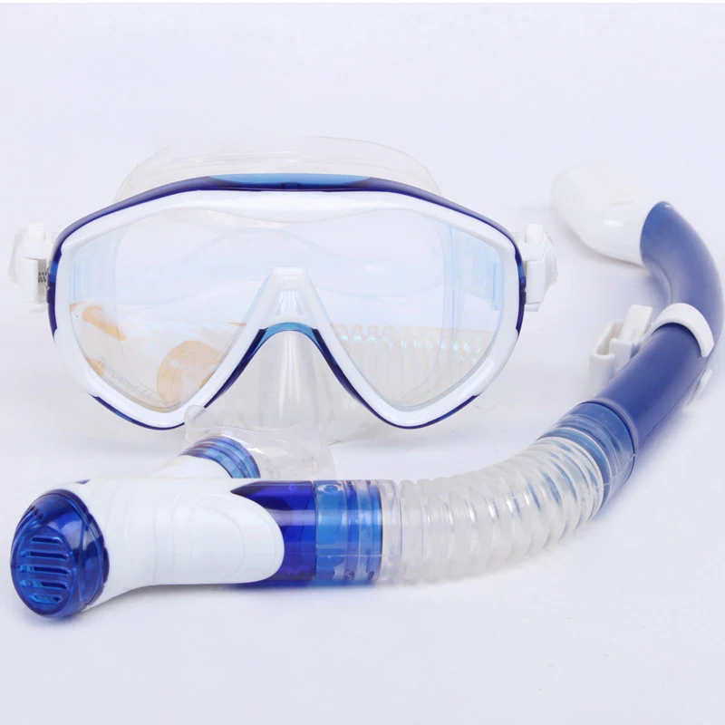 Анти-туман водные виды спорта очки дайвинг маска сухой тип дыхание наборы труб подводное плавание оборудование силиконовые МОРСКИЕ Подводное плавание погружения для взрослых - Цвет: Синий