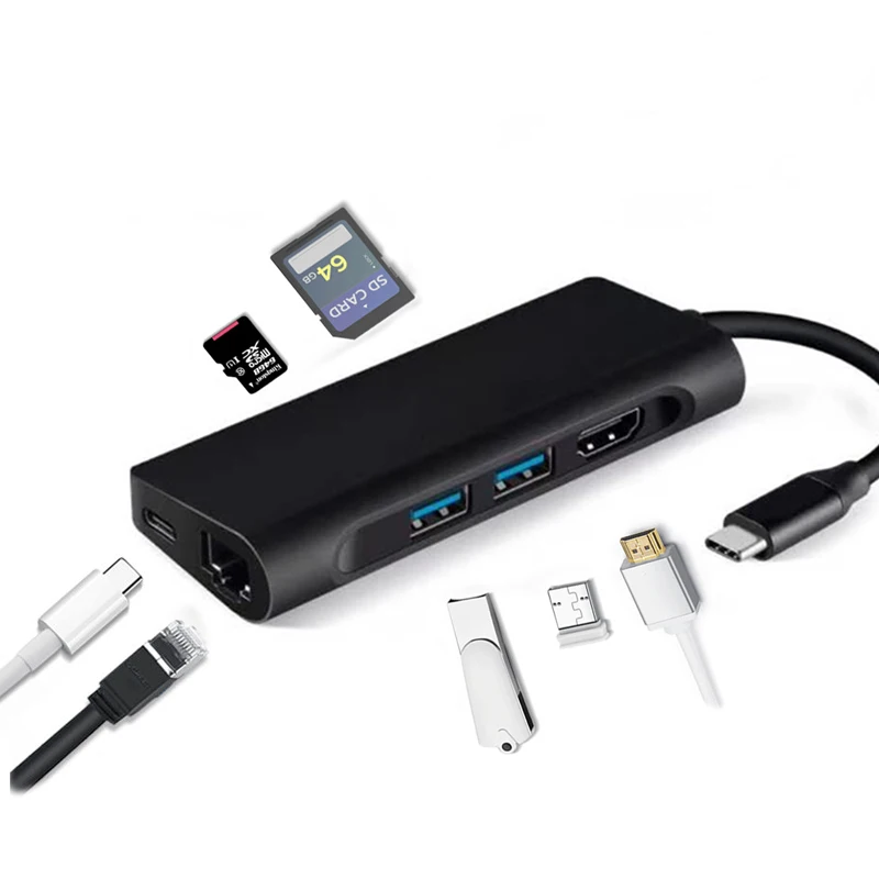 Baolyda Thunderbolt HDMI адаптер USB C HDMI концентратор USB C док-станция HDMI Thunderbolt 3 адаптер для MacBook samsung S10 huawei mate 2 - Цвет: USB C 7IN1 black 23