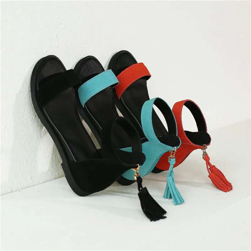 MORAZORA/ г., Высококачественная замшевая обувь женские босоножки пляжная обувь на молнии с бахромой простая летняя обувь, женская обувь на плоской подошве